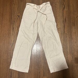 J.Crew Linen Tie Waist Cropped Pants Size 00 Neutral Beige